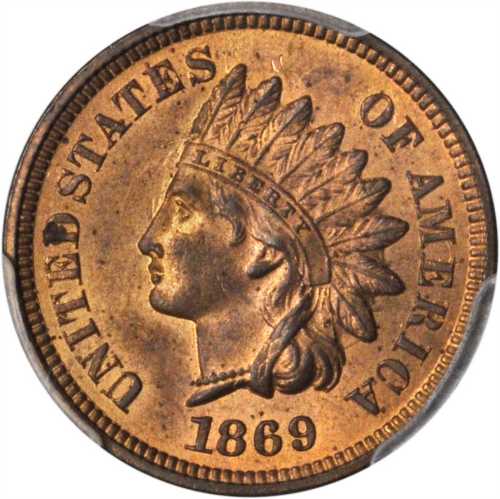 1869 Indian Cent. MS-64 RB (PCGS).