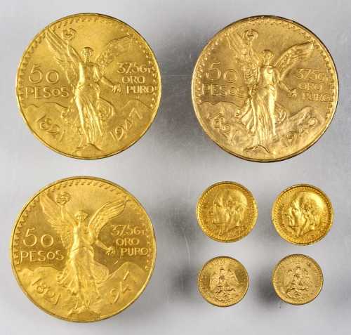 墨西哥。1945-47年2至50比索金币。