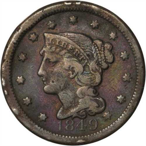 Lot of (4) 1849 Braided Hair Cents.