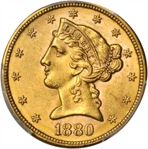1880-S Liberty Head Half Eagle. MS-62 (PCGS).
