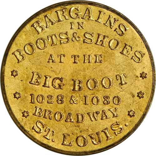 Missouri, Saint Louis. Big Boot. Mirror. Bowers MO-285. Gilt brass. 38 mm. Very Choice About Uncircu