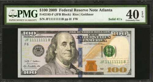 Fr. 2185-F. 2009 $100 Federal Reserve Note. Atlanta. PMG Extremely Fine 40 EPQ. Solid Serial Number.