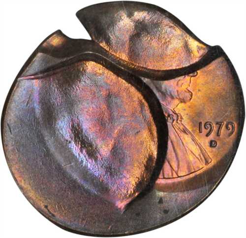 1979-D Lincoln Cent--Struck 25% Off Center with Double Obverse Indent--MS-65 RB (NGC).