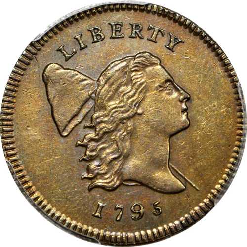 1795 Liberty Cap Half Cent. C-1. Rarity-2. Lettered Edge, With Pole. AU-58 (PCGS).