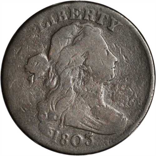 1803 Draped Bust Cent. S-249. Rarity-2. 1/100 Over 1/000. VG-8 Cleaned, Residue.