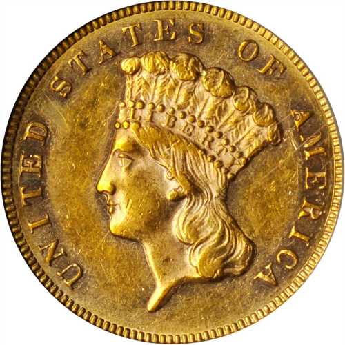 1879 Three-Dollar Gold Piece. AU-58 (PCGS).