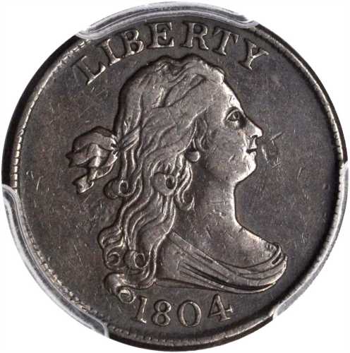 1804 Draped Bust Half Cent. C-9. Rarity-2. Crosslet 4, Stems to Wreath. EF-40 (PCGS).