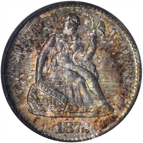 1872-S Liberty Seated Half Dime. Mintmark Above Bow. MS-66 (PCGS).