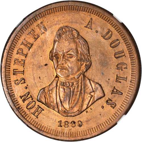 1860 Stephen Douglas. DeWitt-SD 1860-8. Copper. 32 mm. MS-65 RB (NGC).