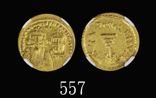 613-641年拜占庭金币，重4.46克613-641 Byzantine Empire Gold Coin, wgt 4.46grm, two emperors on obv. NGC Ch AU