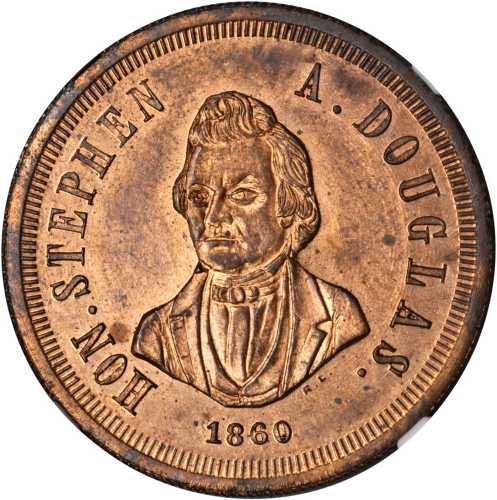 1860 Stephen Douglas. DeWitt-SD 1860-8. Copper. 31 mm. MS-65 RB (NGC).
