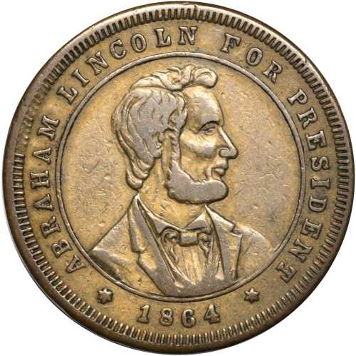 1864 Abraham Lincoln. DeWitt-AL 1864-10. Brass. 30.4 mm. Very Fine.
