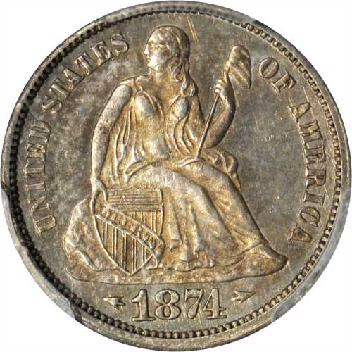 1874-cc自由坐一角 PCGS MS 63