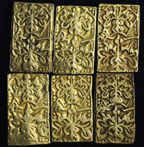 日本 元文一分判金Genbun1Bu-ban-kin 元文元年~文政元年(1736-1818)  计6枚组 6pcs 返品不可 要下见 Sold as is No returns (-VF~VF+)上