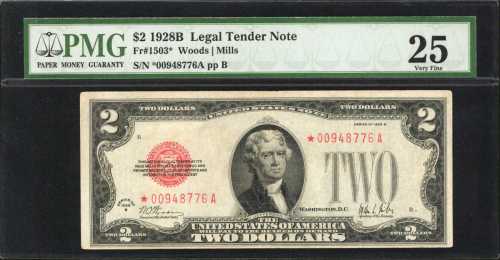 Fr. 1503*. 1928B $2 Legal Tender Star Note. PMG Very Fine 25.