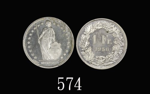 1956年瑞士银币1法郎样币1956 Switzerland Proof 1 Franc. ACCA SP66