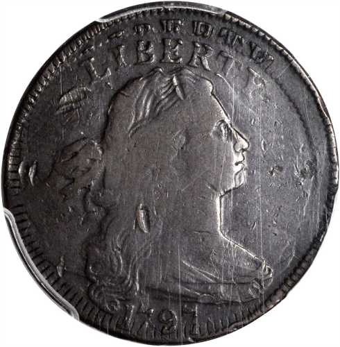 1797 Draped Bust Cent. S-121B. Rarity-3-. Gripped Edge, Reverse of 1795--Double Struck, Second Strik