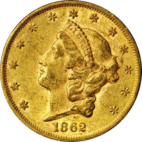 1862 Liberty Head Double Eagle. AU-53 (PCGS).