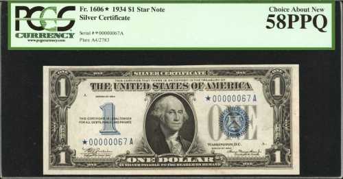 Fr. 1606*. 1934 $1 Silver Certificate Star Note. PCGS Choice About New 58 PPQ.