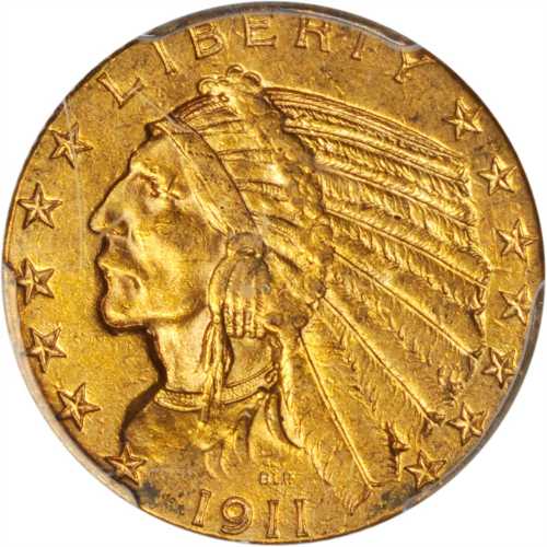 1911-S Indian Half Eagle. MS-61 (PCGS).