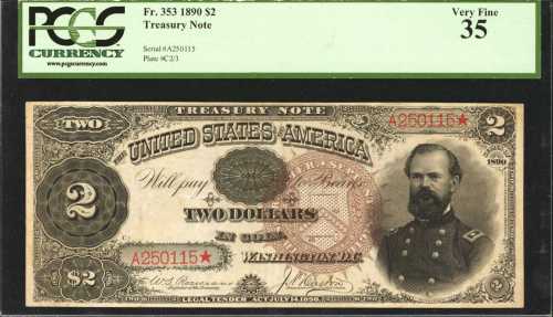 Fr. 353. 1890 $2 Treasury Note. PCGS Very Fine 35.