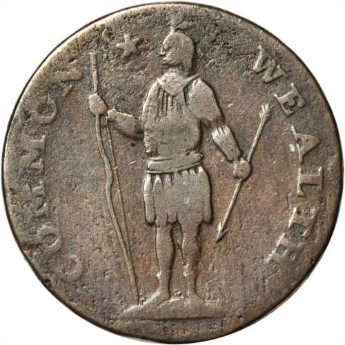 1788 Massachusetts Cent. Ryder 12-K, W-6340. Rarity-6-. Period after MASSACHUSETTS, Stout Indian. VF