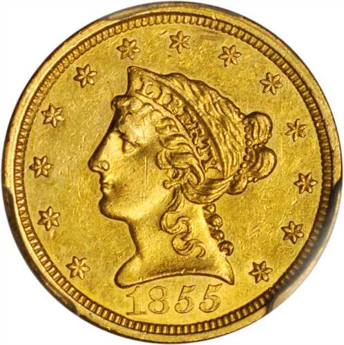 1855 Liberty Head Quarter Eagle. AU-55 (PCGS).