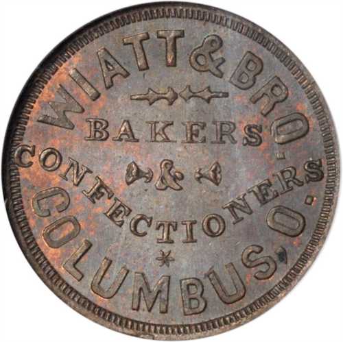 Ohio--Columbus. 1863 Wiatt & Bro. Fuld-200J-1a. Rarity-9. Copper. 19 mm. MS-63 BN (NGC).