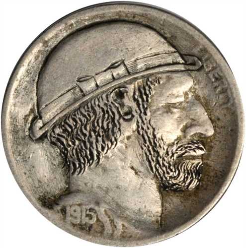 1915 (1913 Type I) Man with Beard and Derby Hat. Host coin Fine.