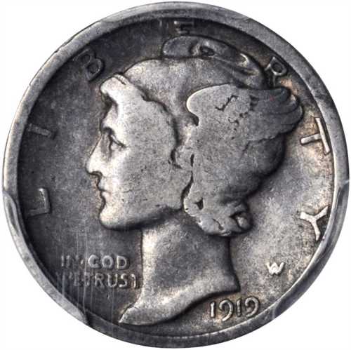 1919 Mercury Dime. FS-101. Doubled Die Obverse. VG-8 (PCGS).