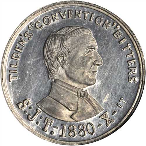 1876 Samuel J. Tilden. DeWitt-SJT 1876-9. White metal. 28 mm. MS-63 DPL (NGC).