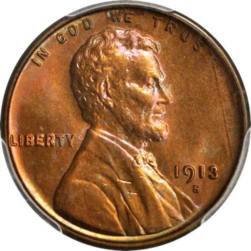 1913-S Lincoln Cent. MS-65 RD (PCGS). Gold Shield Holder.