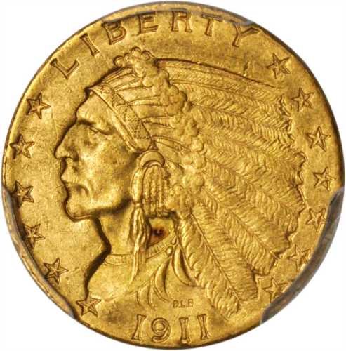 1911 Indian Quarter Eagle. MS-61 (PCGS).