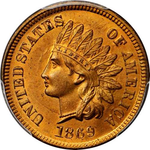 1869 Indian Cent. MS-65 RD (PCGS). Gold Shield Holder.