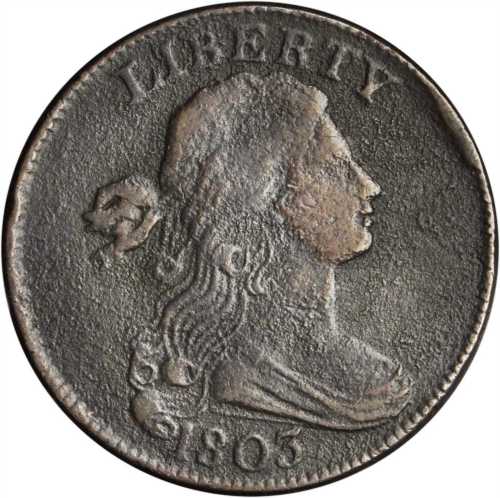 1803 Draped Bust Cent. S-243. Rarity-2+. Stemless Wreath. VF-20 Porous.