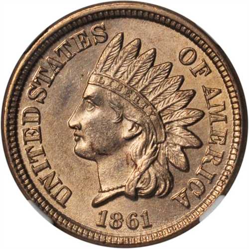 1861 Indian Cent. MS-61 (NGC).