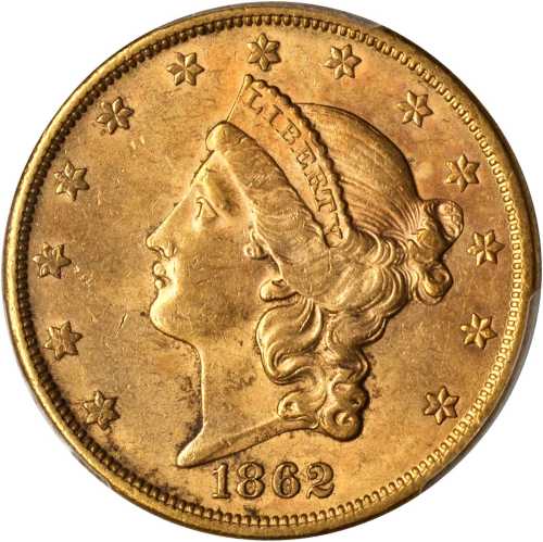 1862-S Liberty Head Double Eagle. AU-58 (PCGS).
