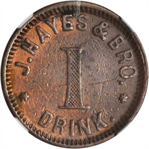 Illinois--Du Quoin. 1863 J. Hayes & Bro. Fuld-215A-2a. Rarity-8. Copper. 19 mm. AU Details--Improper