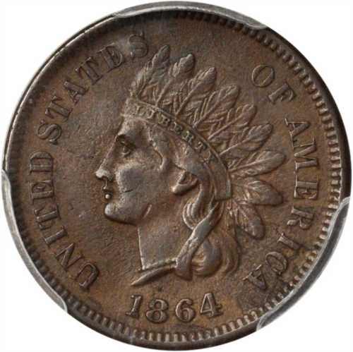 1864 Indian Cent. Bronze. L on Ribbon. EF-45 (PCGS).