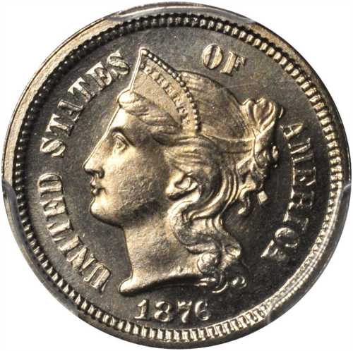 1876 Nickel Three-Cent Piece. Proof-66 Cameo (PCGS).