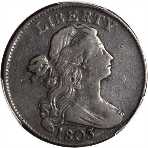 1803 Draped Bust Cent. S-253. Rarity-2. Small Date, Small Fraction. Fine-12 (PCGS).
