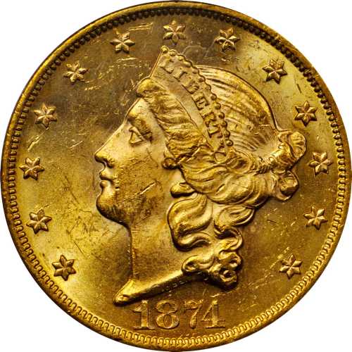 1874 Liberty Head Double Eagle. MS-62 (PCGS).