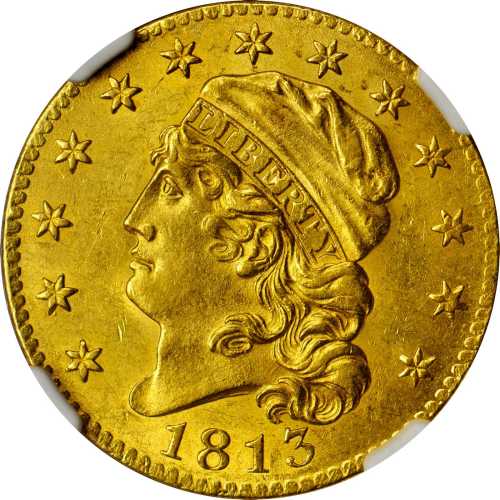 1813 Capped Head Left Half Eagle. BD-1. Rarity-2. MS-62 (NGC).