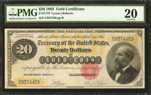 Fr. 1178. 1882 $20 Gold Certificate. PMG Very Fine 20.