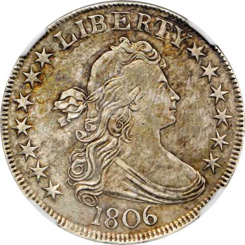 1806 Draped Bust Half Dollar. O-114, T-16. Rarity-5. Pointed 6, Stem Through Claw. AU Details--Impro