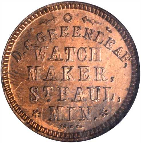 Minnesota--St. Paul. Undated (1861-1865) DeWitt C. Greenleaf. Fuld-760A-1a. Rarity-5. Copper. 19 mm-