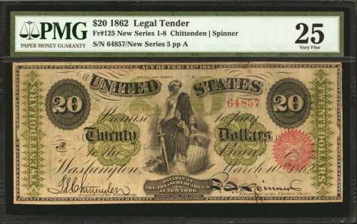 Fr. 125. 1862 $20 Legal Tender Note. PMG Very Fine 25.