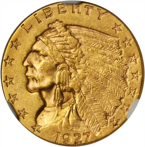 1927 Indian Quarter Eagle. MS-62 (NGC).