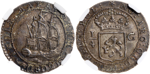 1802年荷属东印度巴达维亚共和国1/4盾， NGC MS62