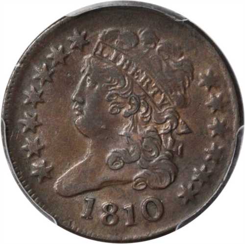 1810 Classic Head Half Cent. C-1, the only known dies. Rarity-2. EF-45 (PCGS).